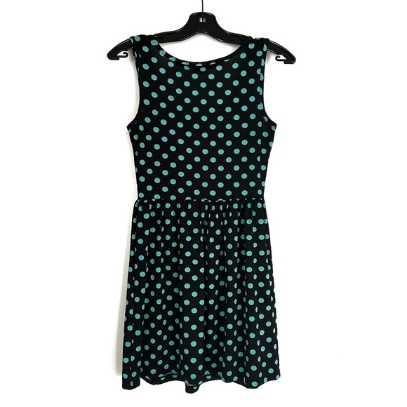 BeBop Black Teal Blue Polka Dot Dress Size Small Stretchy Sundress Summer Tank - Picture 2 of 8